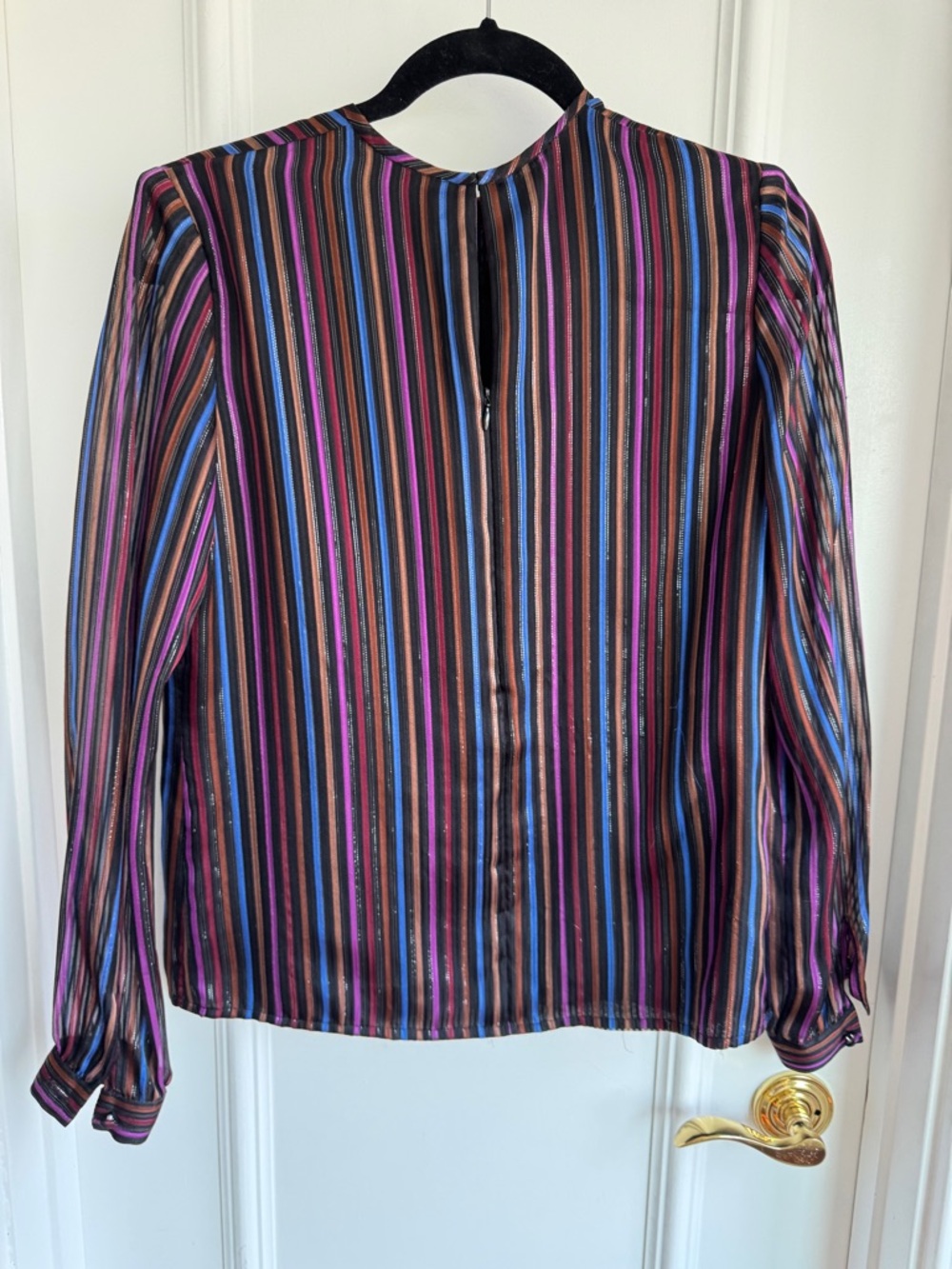 Vintage Christian A Silk Striped Long-Sleeve Women’s Blouse in Multicolor - Picture 5 of 5